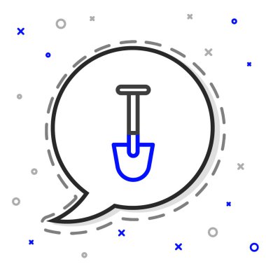 Beyaz arkaplanda çizgi küreği simgesi izole edildi. Bahçe aletleri. Bahçecilik, tarım, çiftçilik aleti. Renkli taslak konsepti. Vektör