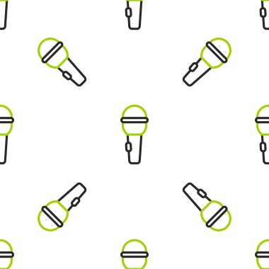 Hat Mikrofon simgesi beyaz arkaplandaki kusursuz deseni izole etti. Radyodaki mikrofondan. Sözcü işareti. Vektör