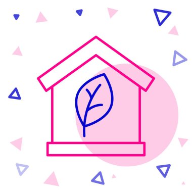 Çevre dostu ev simgesi beyaz arka planda izole edildi. Yapraklı eko ev. Renkli taslak konsepti. Vektör