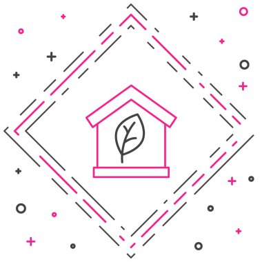 Çevre dostu ev simgesi beyaz arka planda izole edildi. Yapraklı eko ev. Renkli taslak konsepti. Vektör