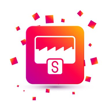 Beyaz Müzik Dalga Dengeleyici simgesi beyaz arkaplanda izole edildi. Ses dalgası. Ses dijital dengeleyici teknolojisi, konsol paneli, nabız müzikali. Kare renk düğmesi. Vektör.