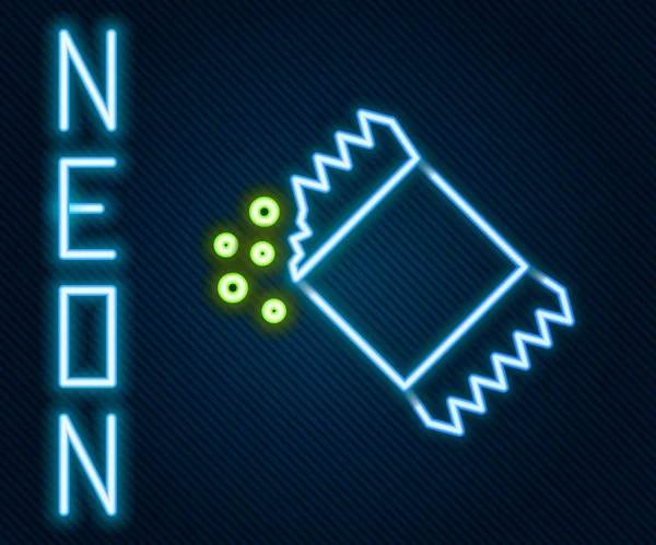 Glödande Neon Linje Förpackning Med Peppar Ikon Isolerad Svart Bakgrund — Stock vektor