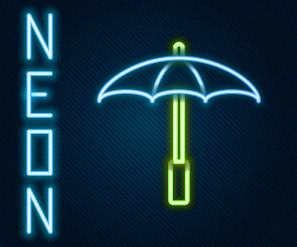 Glowing Neon Line Sun Protective Umbrella Beach Icon Isolated Black — Stock Vector