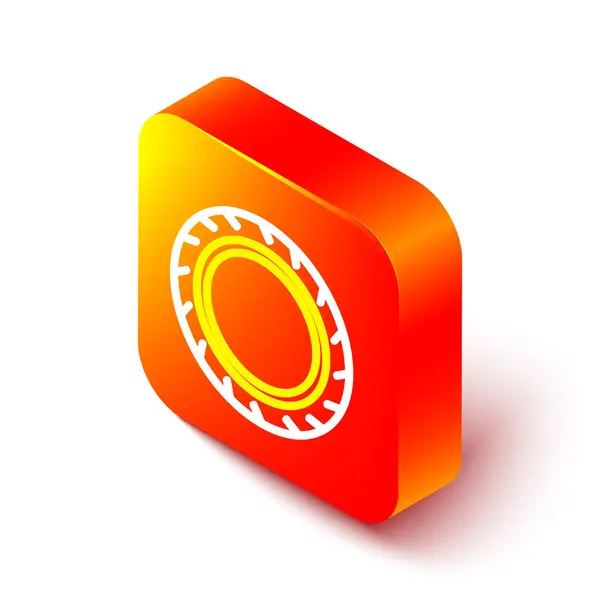 Isometrische Linie Autoreifensymbol Isoliert Auf Weißem Hintergrund Orangefarbene Quadratische Taste — Stockvektor