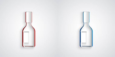 Kağıt kesiği Tabasco sos simgesi gri arkaplanda izole edilmiş. Kırmızı biberli baharatlı biber sosu. Kağıt sanatı tarzı. Vektör