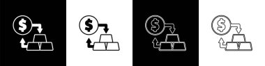 Siyah ve beyaz arkaplanda Gold döviz simgesini ayır. Para değiştirici. Vektör