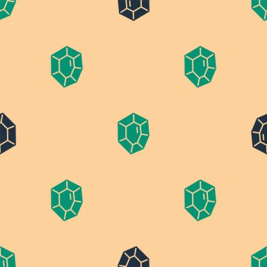 Yeşil ve siyah mücevher taşı ikonu, bej arkaplandaki kusursuz deseni izole etti. Mücevher sembolü. Elmas. Vektör