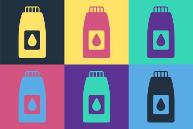 Motor makine yağı ikonu için pop sanat kutusu renk arkaplanında izole. Benzin bidonu. Yağ değiştirme ve onarım servisi. Vektör