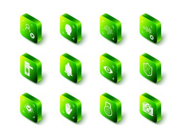 Yüz Tanıma, Ses, Reddedilme Sesi, Kalkan Yüzü, Bilgisayarlı, Göz Tarama, Parmak izi Kilidi ve Avuç İçi Simgesi. Vektör