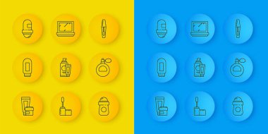 Krem veya losyon kozmetik tüpü, terleme önleyici deodorant rulo, parfüm, Mascara fırçası ve ayna ikonlu makyaj tozu. Vektör