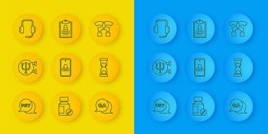 Psikoloji, Psi, Psikolog, Sorgu ve Yanıt, Eski kum saati, İşaret ve Tıbbi pano simgesi. Vektör