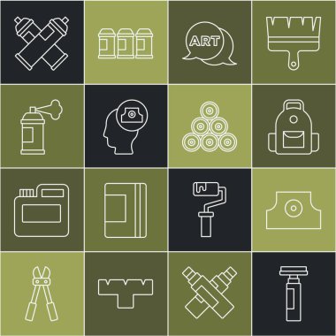 Satır İşaretleyici kalem, sprey başlık, okul çantası, metin sanatı, boya spreyi ve ikon içeren konuşma balonu. Vektör