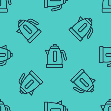 Siyah çizgi Elektrikli Kettle ikonu yeşil arka planda izole edilmiş pürüzsüz desen. Çaydanlık ikonu. Vektör.