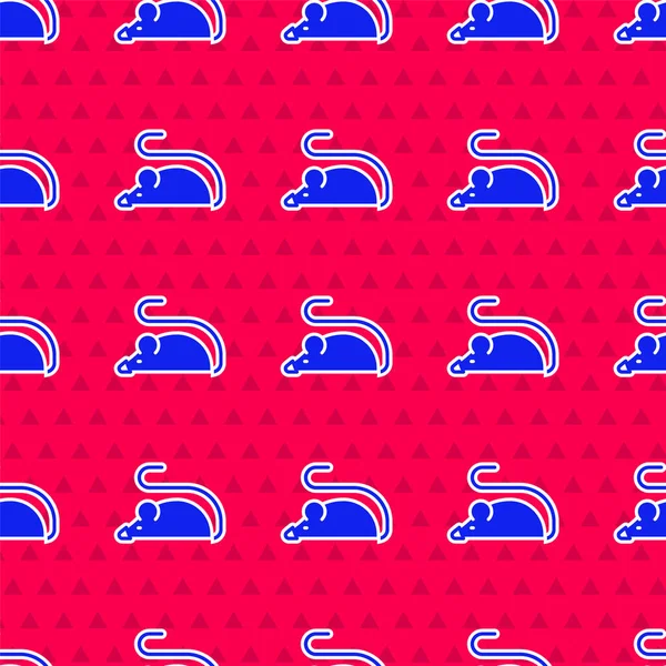 Blue Experimental mouse icon isolated seamless pattern on red background.  Vector