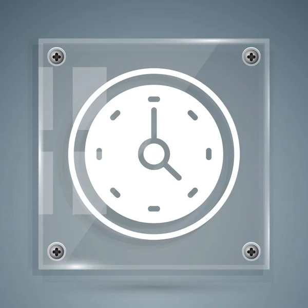 White Clock Icon Isolated Grey Background Time Symbol Square Glass — Image vectorielle