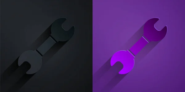 Paper Cut Wrench Spanner Icon Isolated Black Purple Background Spanner — Wektor stockowy