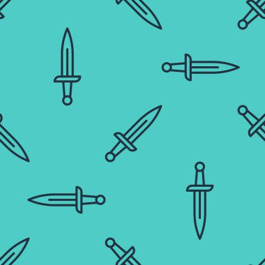 Siyah çizgi hançer ikonu yeşil arka planda kusursuz desen izole etti. Bıçak ikonu. Keskin bıçaklı kılıç. Vektör.