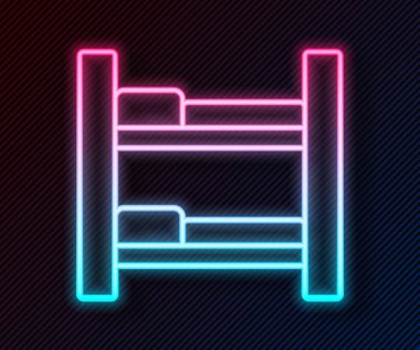 Parlayan neon hattı otel odası ikonu siyah arka planda izole edildi. Vektör