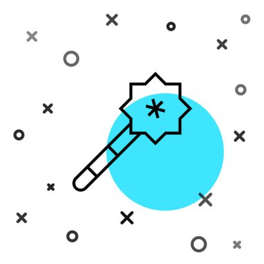 Siyah çizgi sihirli çubuk simgesi beyaz arkaplanda izole edildi. Yıldız şeklinde sihirli aksesuar. Sihirli güç. Rastgele dinamik şekiller. Vektör