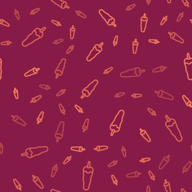 Kahverengi çizgi Hot chili biber kapsülü simgesi kırmızı arka planda izole edilmiş kusursuz desen. Market, mutfak ürünleri, baharat ve baharat paketi, yemek kitabı için tasarım. Vektör