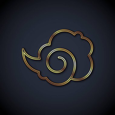 Gold line Magic fog or smoke icon isolated on black background.  Vector