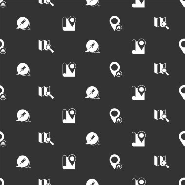 Evi, arama yerini, pimi ve katlanmış harita işaretçisini pürüzsüz desene göre ayarla. Vektör