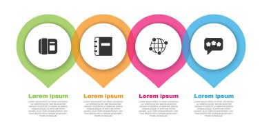 Telefon ahizesi, Not Defteri, Küresel Teknoloji ve Konuşma Balonu Sohbeti. Ticari bilgi şablonu. Vektör