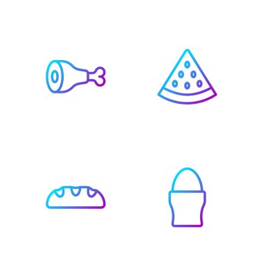 Tavuk yumurtası, ekmek, bacak ve karpuz. Renk simgeleri. Vektör