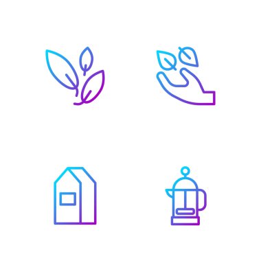 Fransız matbaası, süt paketi, çay yaprağı ve el işi. Renk simgeleri. Vektör