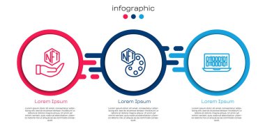 Set line NFT Digital crypto art,  and Binary code. Business infographic template. Vector