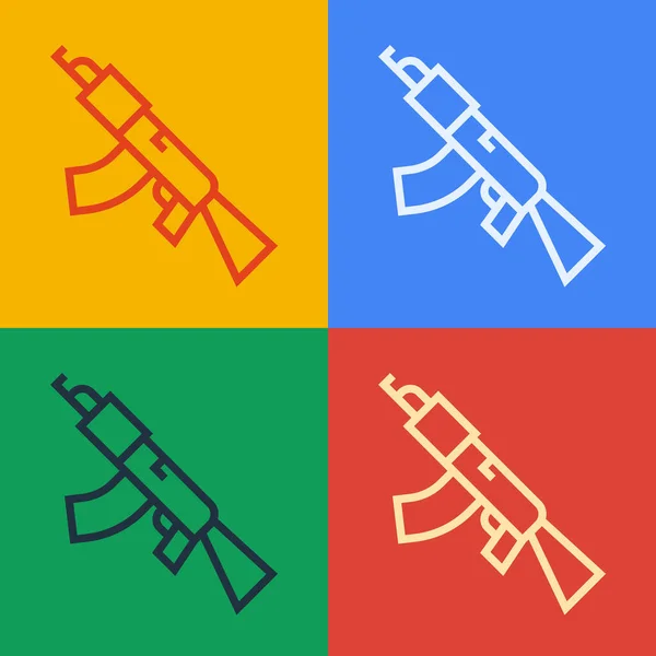 Pop Art Linie Maschinenpistolen Symbol Isoliert Auf Farbigem Hintergrund Kalaschnikow — Stockvektor