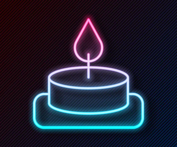 Parlayan neon hattı Aroma mum simgesi siyah arkaplanda izole edildi. Vektör