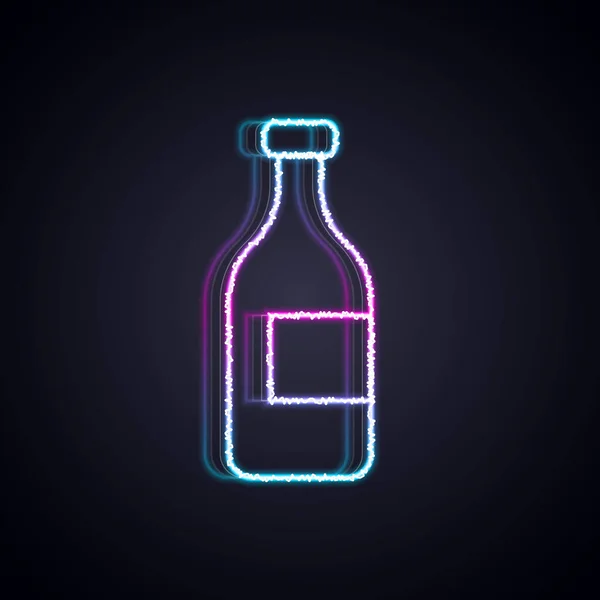 Gloeiende Neon Lijn Fles Van Wijn Pictogram Geïsoleerd Zwarte Achtergrond — Stockvector