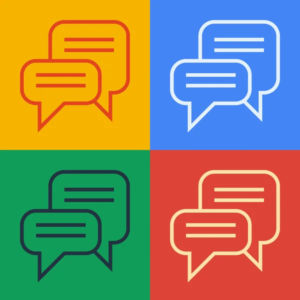 Pop Art Line Speech Bubble Chat Icon Isolated Color Background — Stock Vector