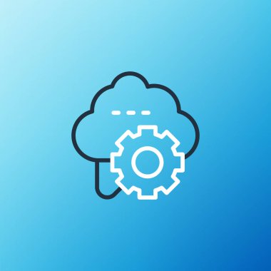 Line Cloud technology data transfer and storage icon isolated on blue background. Adjusting, service, setting, maintenance, repair, fixing. Colorful outline concept. Vector