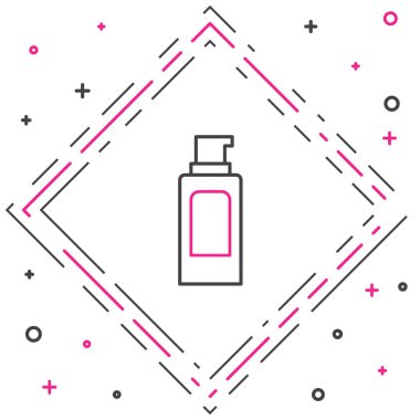 Saç spreyi için çizgi spreyi, deodorant, beyaz arka planda izole edilmiş terleme önleyici ikon. Renkli taslak konsepti. Vektör.