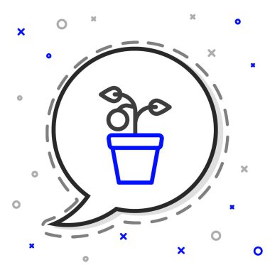 Çömlek simgesindeki Çizgi Tesisi beyaz arkaplanda izole edildi. Tencerede yetişen bir bitki. Saksı bitkisi işareti. Renkli taslak konsepti. Vektör