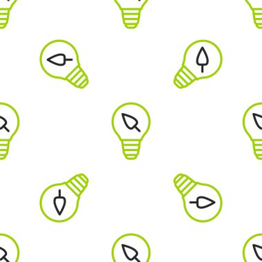 Yaprak simgesine sahip çizgi lambası beyaz arkaplanda izole edilmiş pürüzsüz desen. Çevre enerjisi kavramı. Alternatif enerji kavramı. Vektör