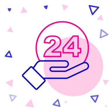 Hat Telefonu, beyaz arkaplanda 24 saatlik destek ikonu izole edildi. Tüm gün müşteri destek merkezi. Tam zamanlı çağrı servisi. Renkli taslak konsepti. Vektör