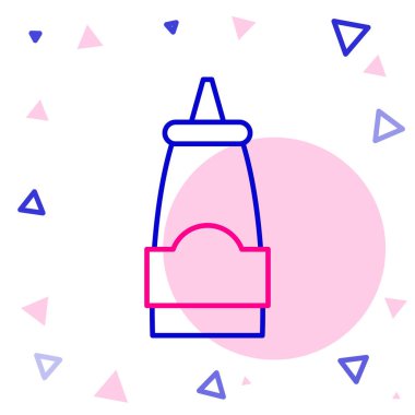 Çizgi sos şişesi simgesi beyaz arkaplanda izole edilmiş. Ketçap, hardal ve fast food için soslu mayonez şişeleri. Renkli taslak konsepti. Vektör