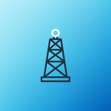Line Oil rig icon isolated on blue background. Gas tower. Industrial object. Colorful outline concept. Vector