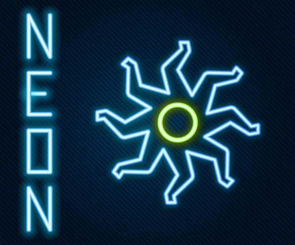 Ragyogó Neon Vonal Sun Ikon Elszigetelt Fekete Háttérrel Színes Vázlat — Stock Vector