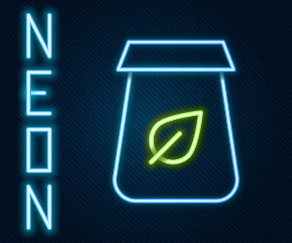 Glödande Neon Line Tea Förpackning Ikon Isolerad Svart Bakgrund Papperspåse — Stock vektor