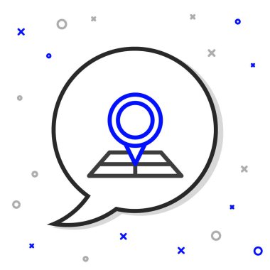 Beyaz arkaplanda konum imleci simgesi izole edilmiş çizgi haritası. Renkli taslak konsepti. Vektör