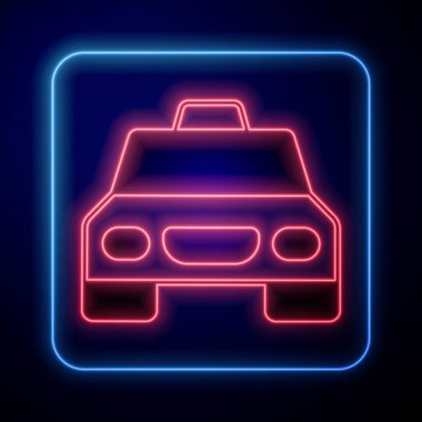 Siyah arkaplanda parlayan neon taksi ikonu izole edildi. Vektör