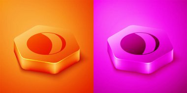 Isometric Beach ball icon isolated on orange and pink background. Children toy. Hexagon button. Vector