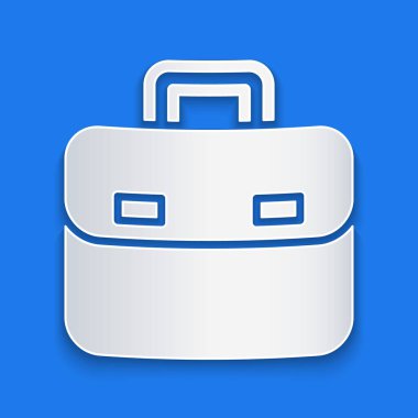 Kağıt kesiği Evrak Çantası simgesi mavi arkaplanda izole edildi. İş ilanı. İş portföyü. Kağıt sanatı tarzı. Vektör