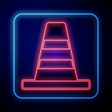 Parlayan neon trafik konisi simgesi siyah arkaplanda izole edildi. Vektör