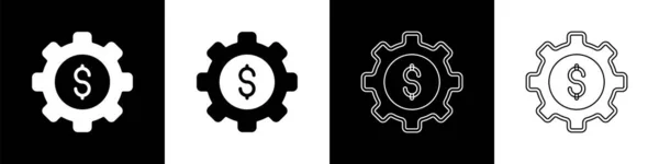 Встановити Передачу Значком Символу Долара Ізольовано Чорно Білому Тлі Концептуальна — стоковий вектор