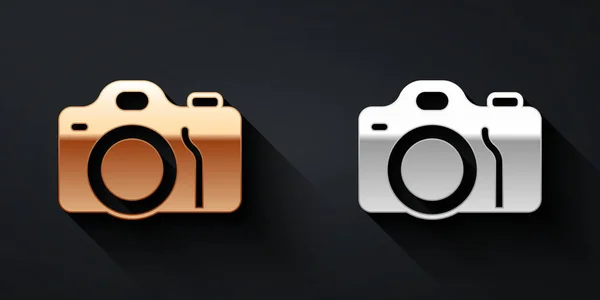 Gold Silver Photo Camera Icon Isolated Black Background Foto Camera — Stock Vector